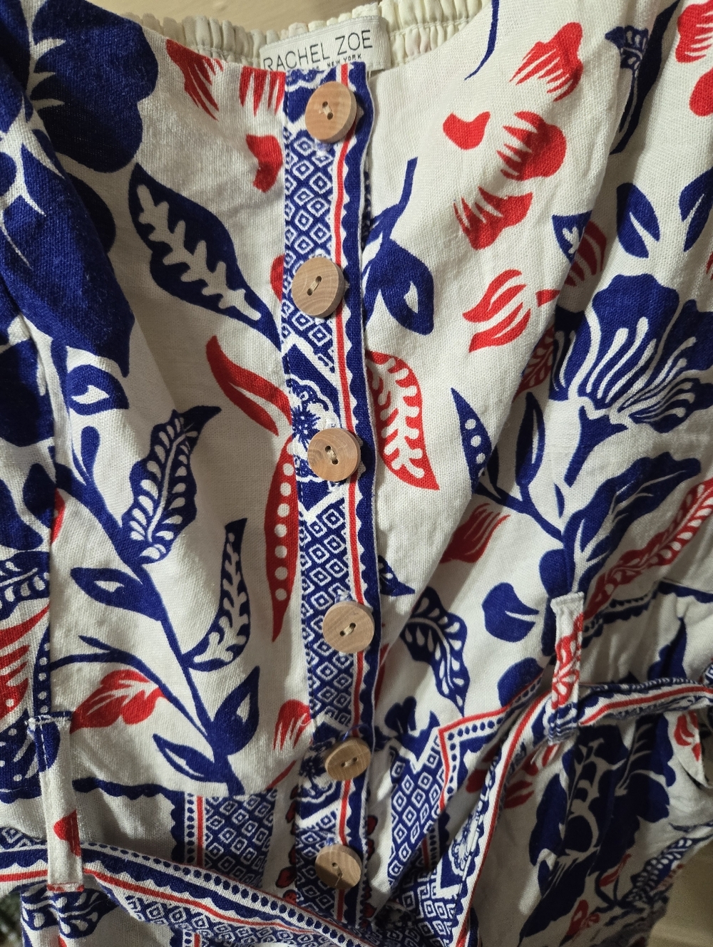 Rachel Zoe Red White And Blue Floral Linen Blend Romper EUC Size: 14 - Picture 2 of 6